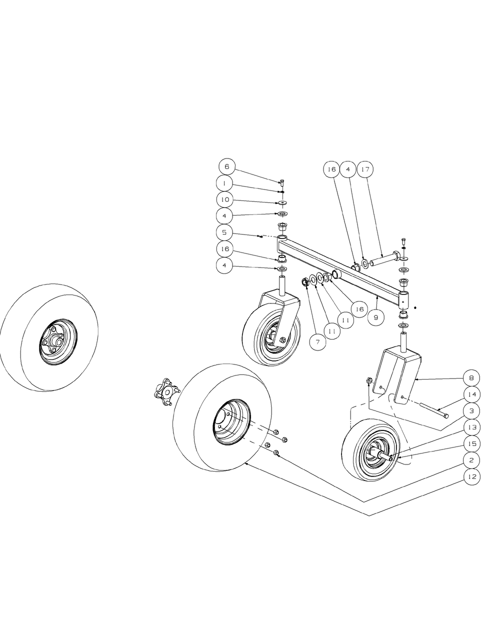 Front Caster And Tire Assembly 44 And 48-Inch Diagram and Parts List for ENFORCER44 53AI3AGF750-19HP Cub Cadet Lawn Tractor